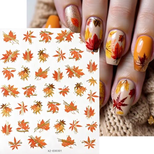 Fall & Halloween Nail Art Stickers 6PCS 3D Self-Adhesive Autumn Decals