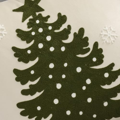 Christmas Tree Velvet Pillow Covers 18x18, Set of 2 Beige Holiday Cushions