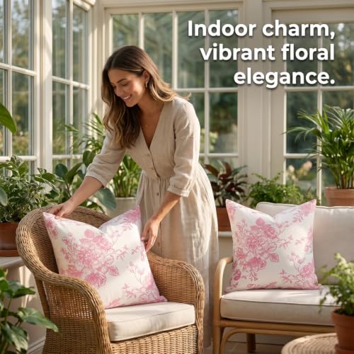 EliteBond Pink 18x18 Outdoor Waterproof Pillow Cover Set of 2 - Farmhouse Garden Decor
