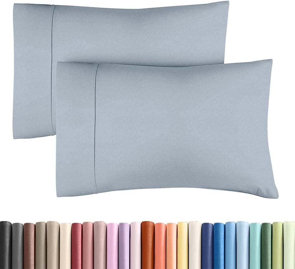 Standard Pillow Cases Set of 2 | Ultra-Soft Hotel Quality, Wrinkle-Free & Stain Resistant - Heathered Blue