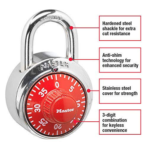 Master Lock 1504D Combination Padlock, Red - Secure Gym & School Lock