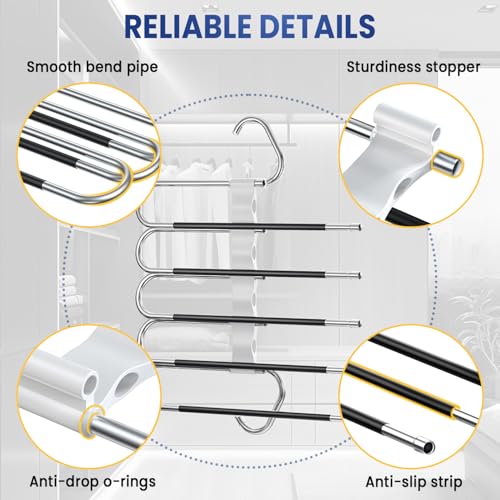 Damita 5-in-1 Space Saving Pants Hangers - White Metal Closet Organizer (2 Pack)