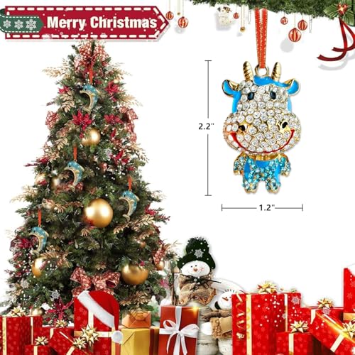 Metal Calf Christmas Ornament with Blue Rhinestones - 1.2” x 2.2”
