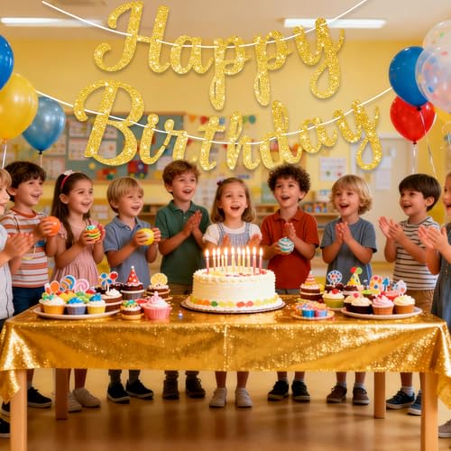 Glitter Gold Happy Birthday Banner Garland for Party Decor