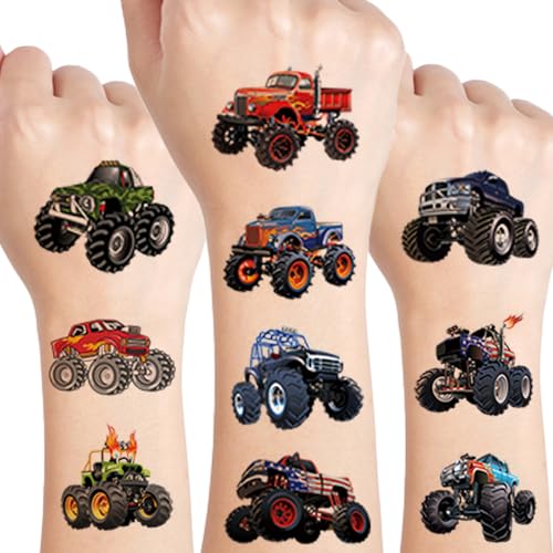 Monster Truck Temporary Tattoos for Kids - 10 Sheets Waterproof Party Favors
