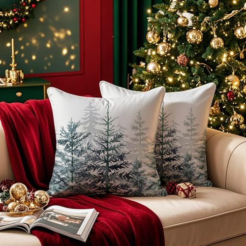 Blue Christmas Tree Pillow Covers 20x20 Inch Set of 2 - Artmag