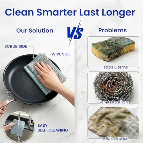 10 Pack Reusable Microfiber Dishcloths 9.84" x 9.84" - Non-Scratch, Odor-Free Kitchen Cleaning Rags