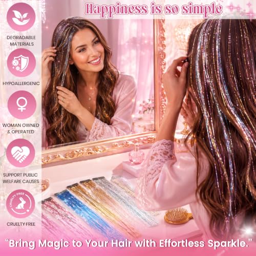 LORIEN Clip-In Hair Tinsel 14 Pcs 22 Inch Colorful Glitter Hair Extensions