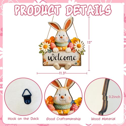 Rustic Easter Welcome Wreath Sign - 13" Wooden Door Decor