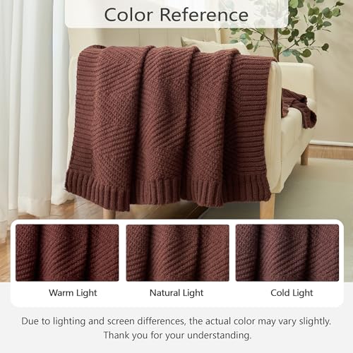 Brown Knitted Throw Blanket for Couch 50x60 Chevron Bed Knit Throws - LONG CREATE
