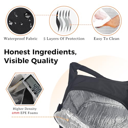 Aosbos Medium Insulated Lunch Bag - Black, 8.5L Leakproof Tote
