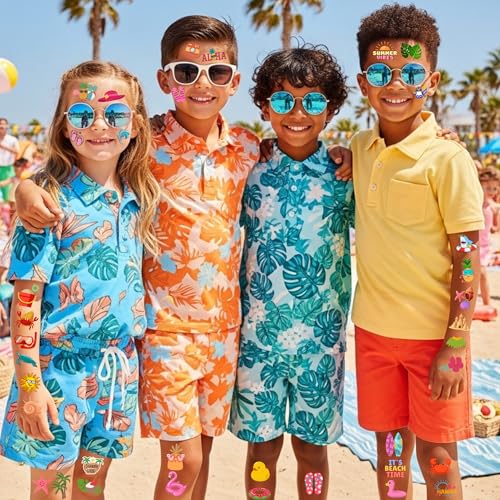 Summer Temporary Tattoos - 60Pcs Beach Party Favors & Aloha Supplies