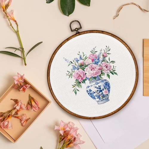 BCUANGD Blue and White Round Wall Art - Floral Canvas Decor 10"
