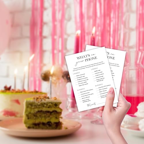 What's on Your Phone? Adult Birthday Party Game Cards - Fun Icebreaker Sheets, 25 Pack