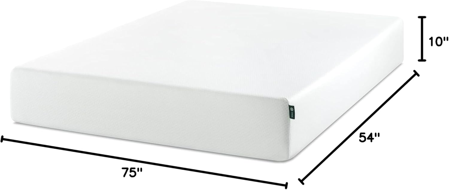 Zinus 10-Inch Full Green Tea Memory Foam Mattress - Medium Firm, Fiberglass Free, Zoned Pressure Relief