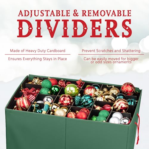 HOLDN’ STORAGE Christmas Ornament Storage Box with Dividers - Holds 96 Large 3-Inch Ornaments, Green, with 4 Trays