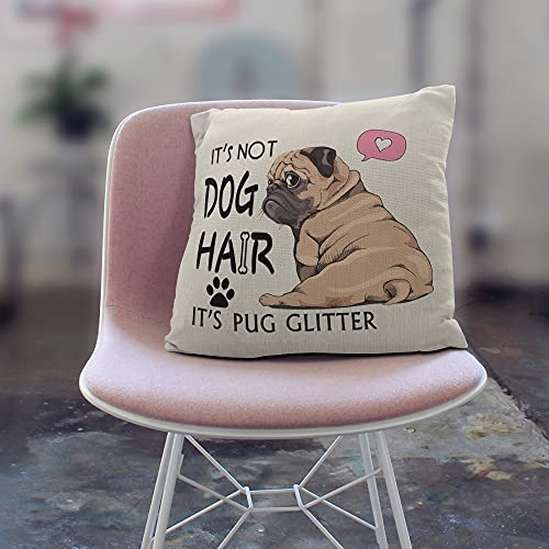 Cute Pug Throw Pillow Cover 18x18, Linen Decorative Dog Lover Gift