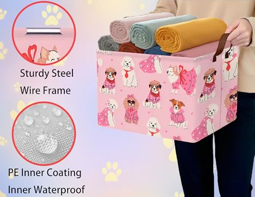 Pink Dog Toy Basket Collapsible Storage Bin for Pet Supplies - Large