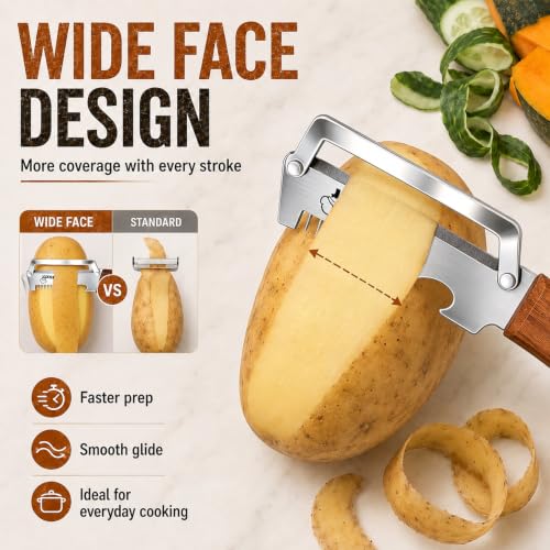 3-in-1 Vegetable Peeler Set (Pack of 2) - Stainless Steel & Wooden Handle