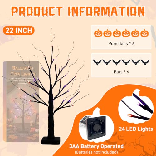 Vanthylit 22-Inch Halloween Tree with Purple & Orange LED Lights