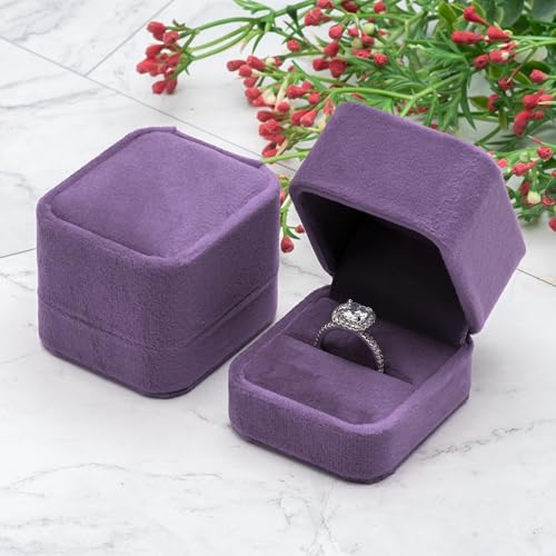 Velvet Ring Box Holder for Engagements & Weddings - Purple
