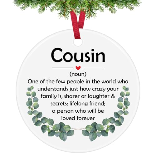 Cousin Ceramic Christmas Ornament Keepsake Gift with Velvet Pouch