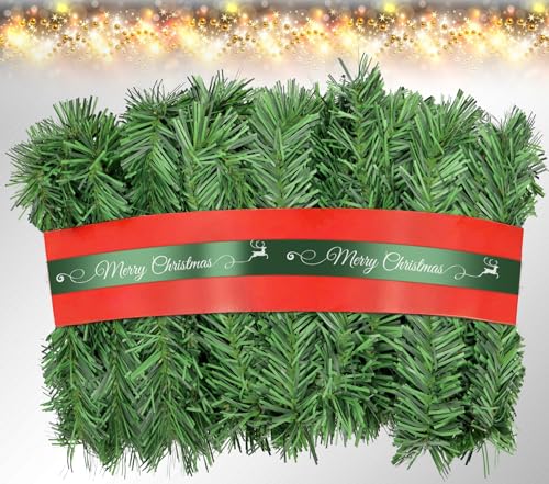 Artificial Christmas Garland 50ft Non-Lit Green Holiday Decor for Indoor Outdoor