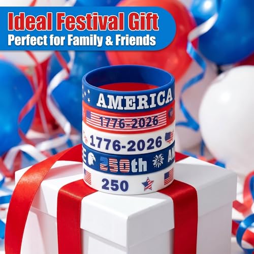 Patriotic Silicone Wristbands - 20 Pack 250th Anniversary Designs