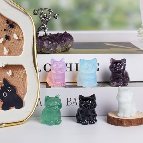 Black Obsidian Crystal Cat Figurine - Lucky Feng Shui Decor & Gift