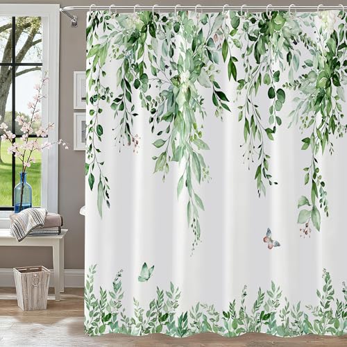 Green Eucalyptus Shower Curtain - 120gsm Heavy-Duty, 72x72 Inch - Green1