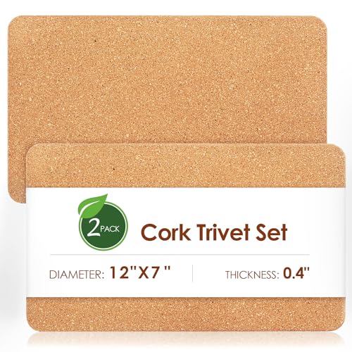 QPIX Rectangular Cork Trivets - 12" x 7" Heat Resistant Hot Pads (2 Pcs)