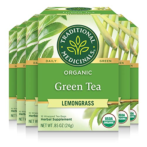 Traditional Medicinals Organic Green Tea with Lemongrass, 96 Tea Bags (Pack of 6)