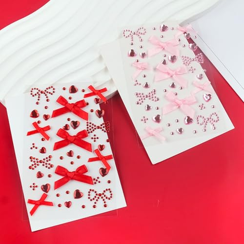 Heart Face Gem Stickers Red Pink Self-Adhesive Rhinestones for Makeup