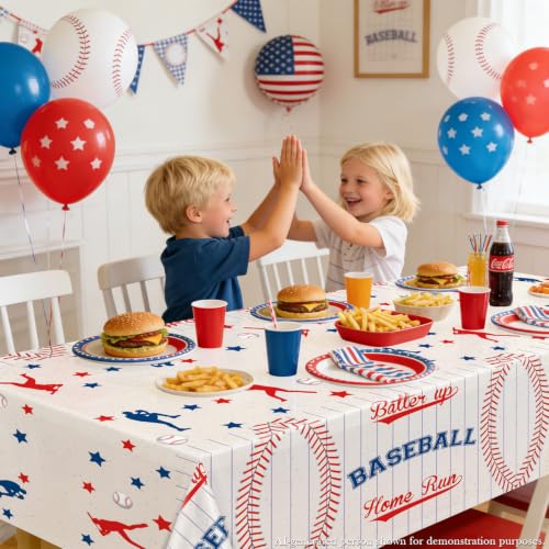 Rookie of the Year Baseball Tablecloths 4-Pack, 51x87 Inch Disposable Plastic Party Table Covers for Boys 1st Birthday