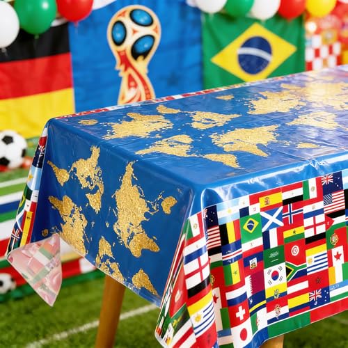 World Cup Flag Tablecloths - 3 Pack Disposable Plastic Covers for Parties