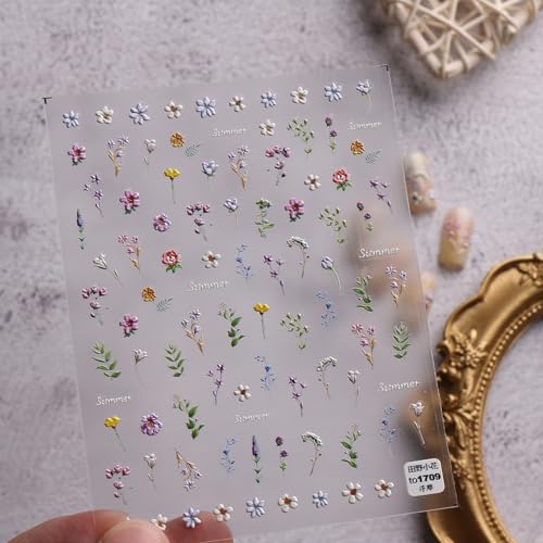 3D Embossed French Floral Nail Art Stickers Self-Adhesive Decals