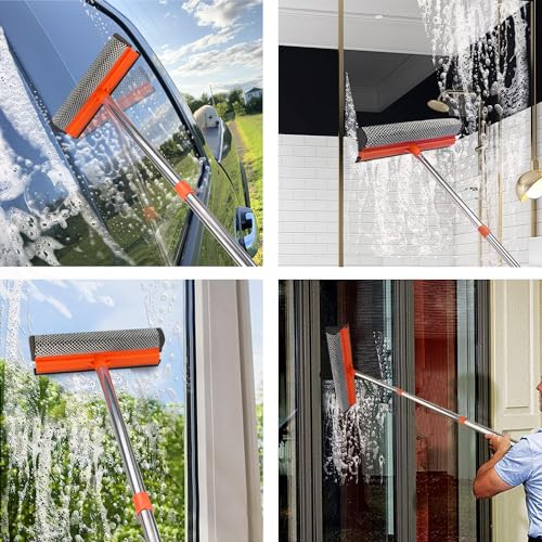 Bunliuys 2-in-1 Window Squeegee with 58'' Extension Pole - Red