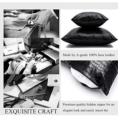 Black Crocodile Skin Faux Leather Pillow Cover, 12x20 Inch Rectangular Case