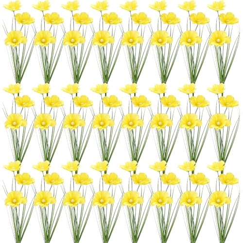 GTIDEA 24Pcs Yellow UV Resistant Outdoor Artificial Flowers