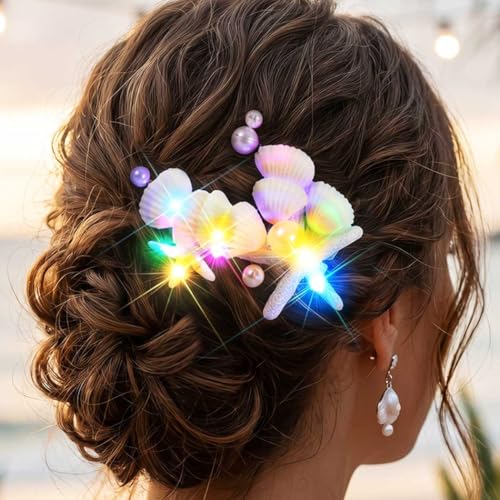 Latious Light Up Seashell & Starfish Hair Barrettes