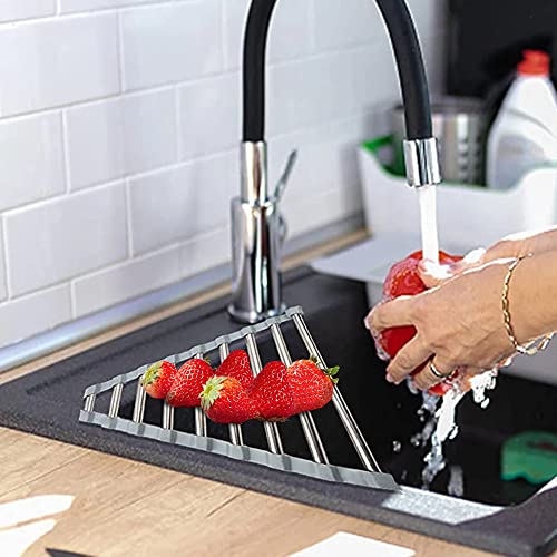 Triangle Dish Drying Rack - Roll-Up Stainless Steel Sink Drainer