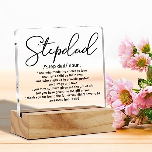 Stepdad Acrylic Desk Plaque with Wood Stand - Meaningful Gift for Dad