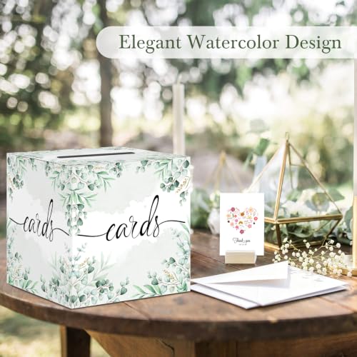 Watercolor Sage Greenery Wedding Card Box - 8.7x8.7x8.7 Inch Gift Card Holder for Parties & Celebrations