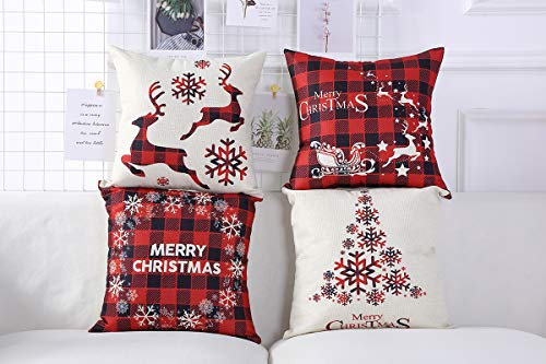 Mimacoo 16x16 Christmas Throw Pillow Covers - Set of 4 Farmhouse Burlap