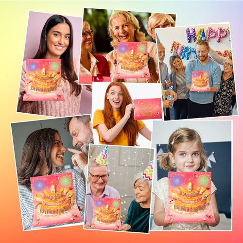Pop Up Birthday Card for Women - Pink LED Light & Music