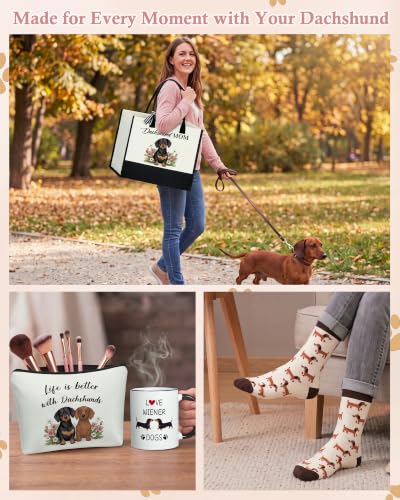 Dachshund Gift Set for Women - Dog Mom Gifts with Blanket, Tote, Socks & Mug - Variation of Dachshund