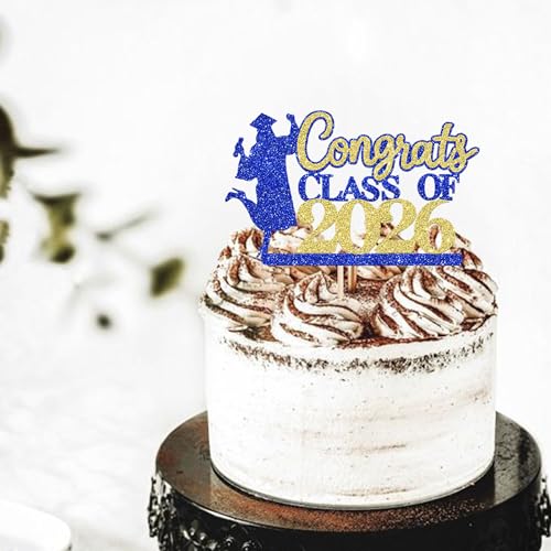 Congrats Grad 2026 Cake Topper Glitter Graduation Party Decoration