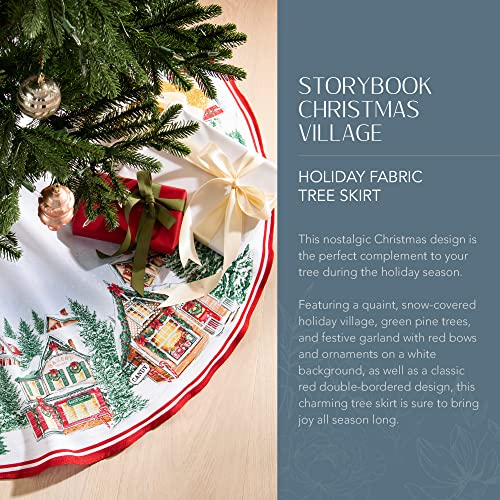 Christmas Tree Skirt 48 Inch Round Holiday Village Snow Scene Fabric Decor
