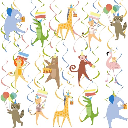 60Pcs Animal Parade Hanging Swirls - Safari Themed Birthday Party Decor