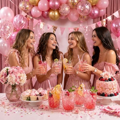 Haundry Pink Striped Paper Straws - 100 Count Biodegradable Party Straws